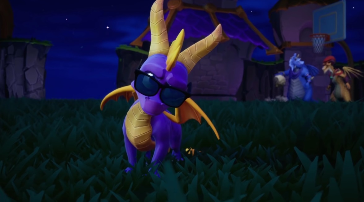 Argus and Tomas playing Sheepball in the background of Spyro's interview