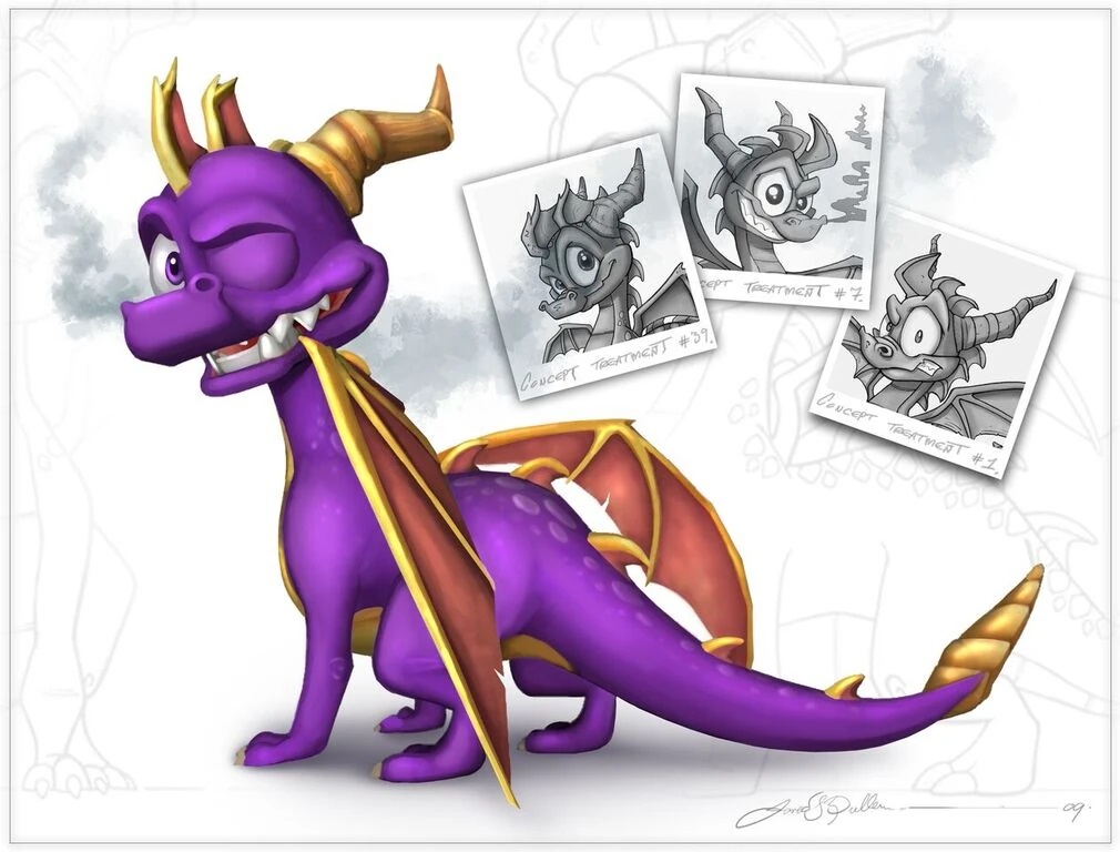 Jared Pullen's early sketches of Spyro before reaching his final design