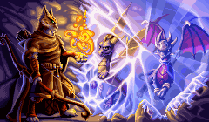 Hunter freeing Spyro and Cynder from the Time Crystal with a fire spell