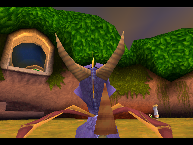 The access to the end is higher than usual. With this in place, Spyro can't glide onto it and head to the other side of the level that way.