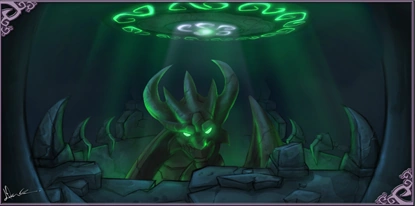 Concept art of the statue of Malefor within the Well of Souls by Danh Nhan