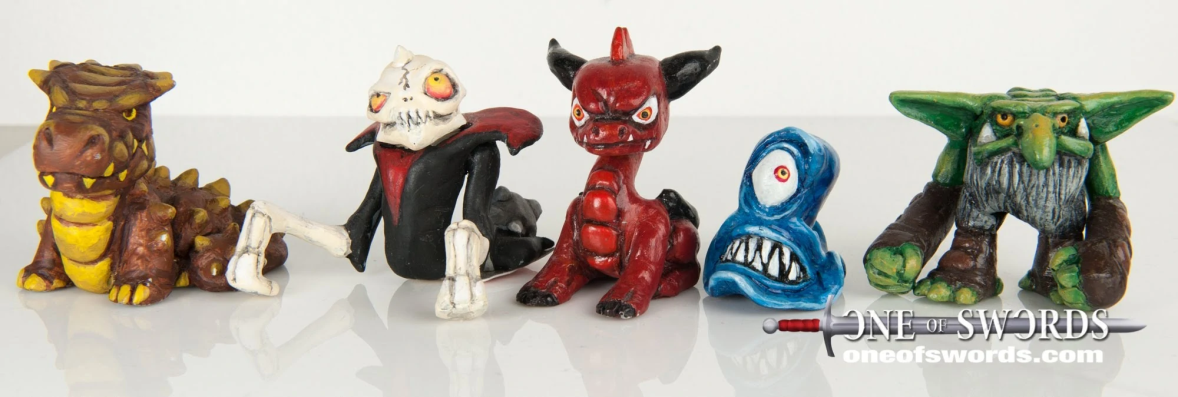 Early characters that would've appeared in Spyro's Kingdom. From left to right: Rock Dragon, Ghost Eater, Fire Dragon, Tarclops, and Bomb Troll