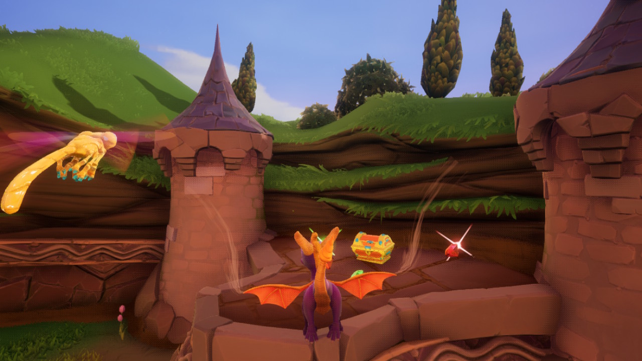 Spyro gliding to a treasure chest
