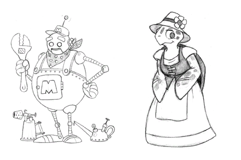 Concept art of the Turtle Mother and a Mergatroid in Spyro: A Hero's Tail.