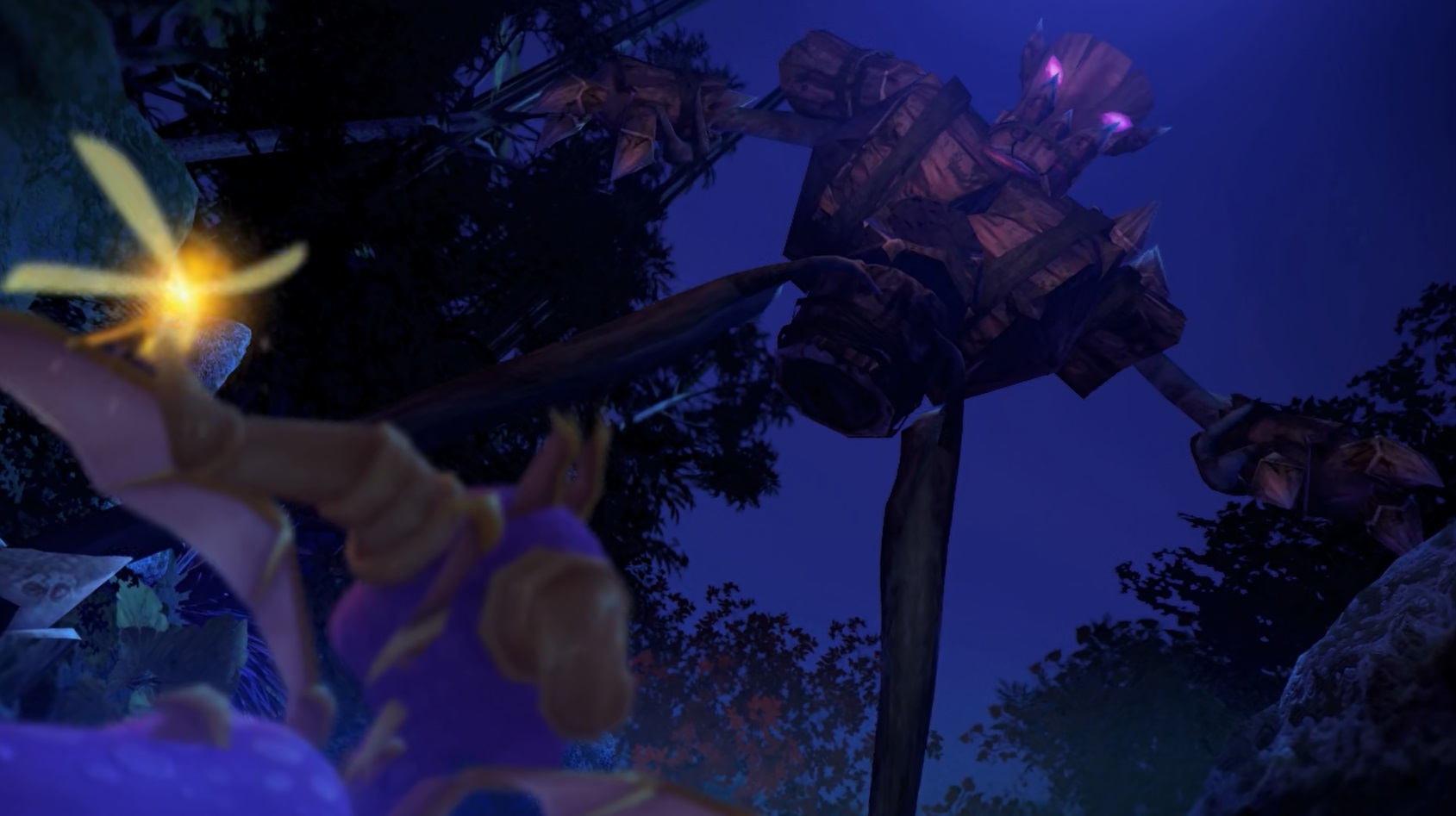 Spyro and Sparx encountering Arborick in the promotional shorts for The Eternal Night