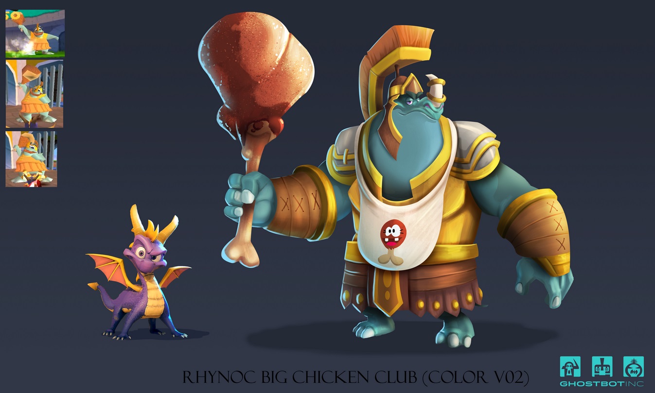 Spyro Reignited Trilogy concept art of the Big Chicken Club Rhynoc by Martiza Silvas