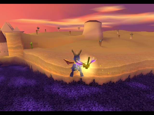 Spyro gliding over the large tar pit