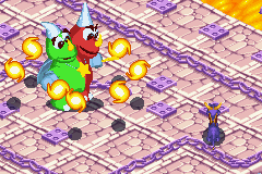 Grendor surrounds himself with fireballs in the first battle