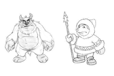 Concept art of an Eskimole and a Yeti in Spyro: A Hero's Tail