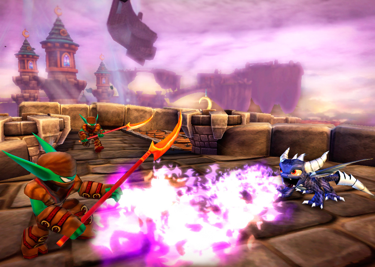 Dark Spyro using his Flameball on a Drow Spearman