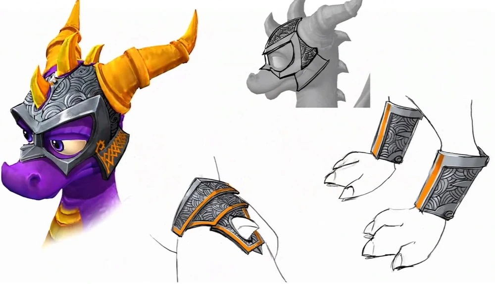 Concept art of Spyro wearing various armour pieces