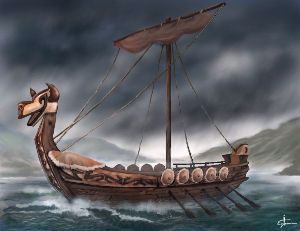 Concept art of a viking ship by Irine Egorova
