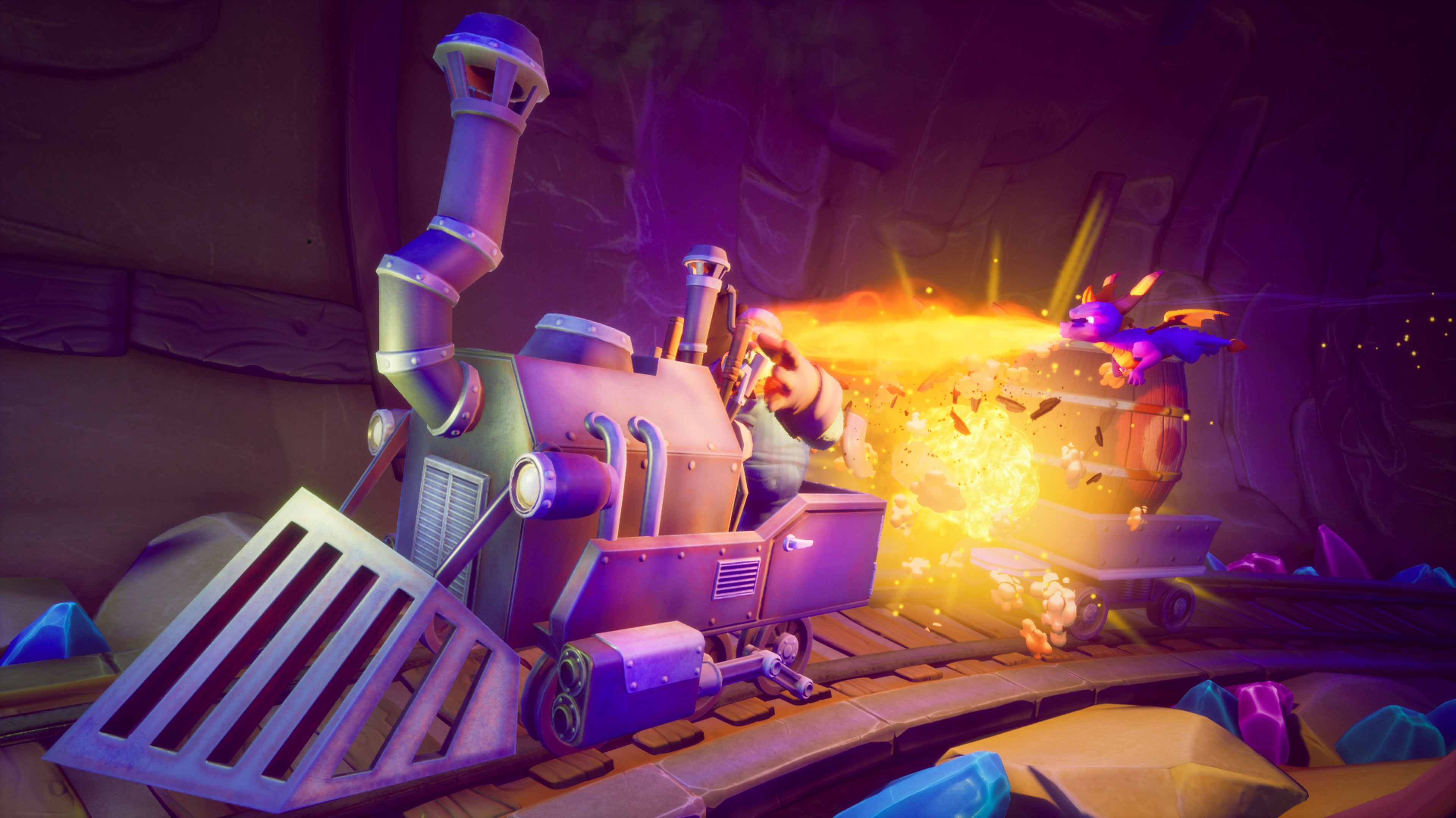 Spyro destroying a train in Sunny Flight