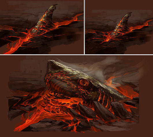 Concept art of a shark-like Golem by Veronique Meignaud
