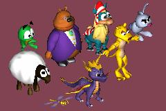 Group cast including an early sprite model of Spyro