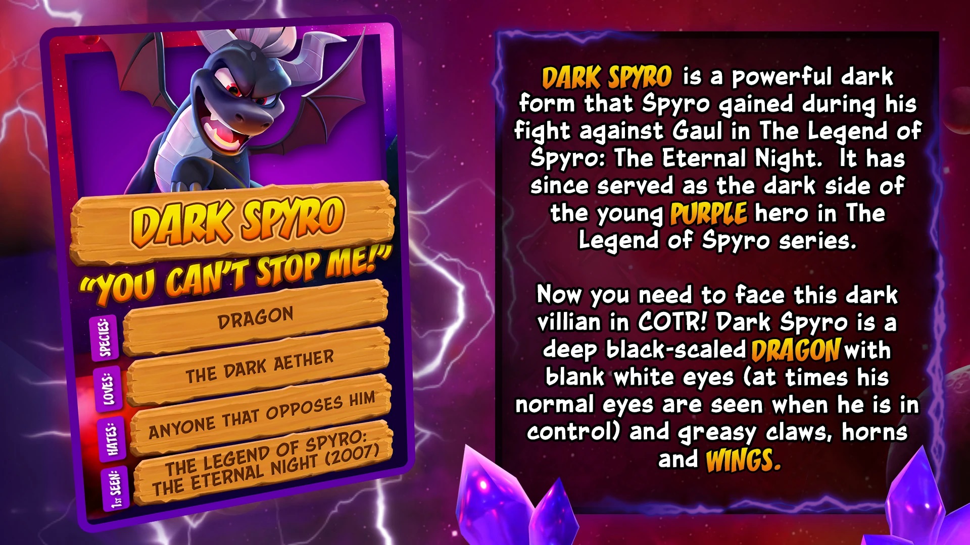 Dark Spyro's Crash: On The Run character card