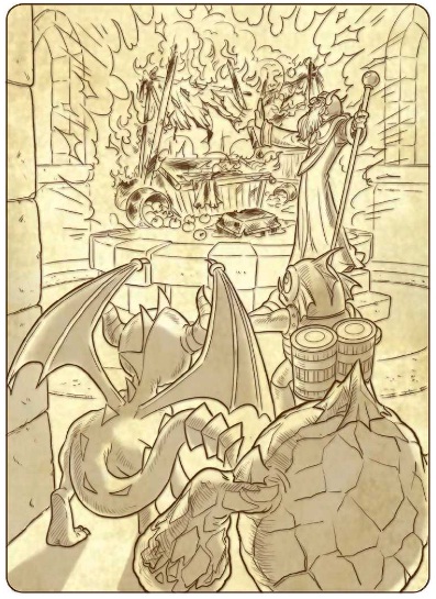 The Skylanders look upon an image of the wrecked Mabu Market in Eon's portal.