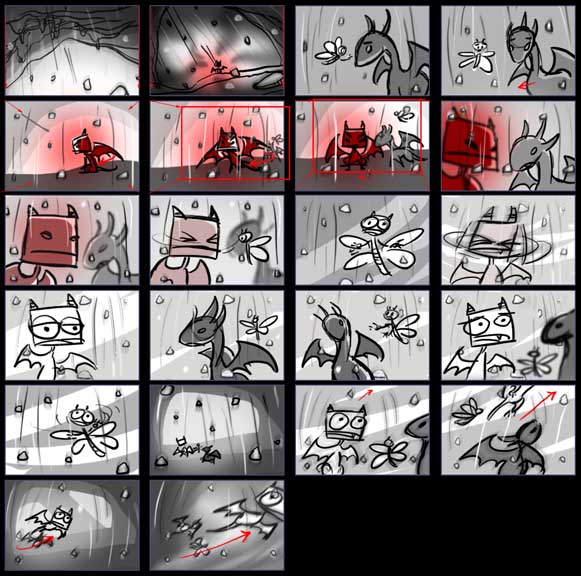 Storyboard of an earlier, alternate ending where Spyro, Cynder and Sparx escape the Well of Souls