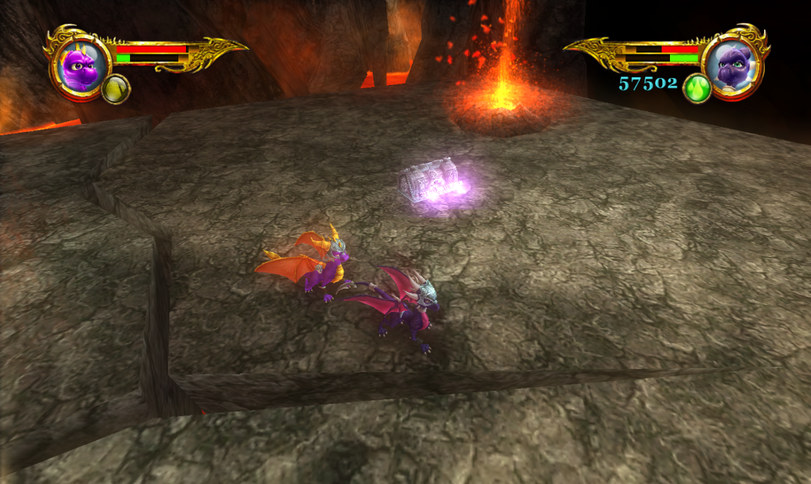 chest appears after fighting waves of axe orcs, contains Spyro's black helmet