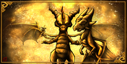 Cutscene artwork of Spyro, Cynder and Sparx inside the Time Crystal for The Eternal Night by Ronald Marc