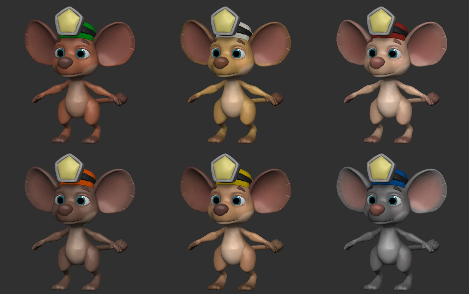 Character models of the Gemcutters by Etsuko Sudo; Kanga, Roo, Whiskers, Bounsa, Pogo, Twitchy (left to right)