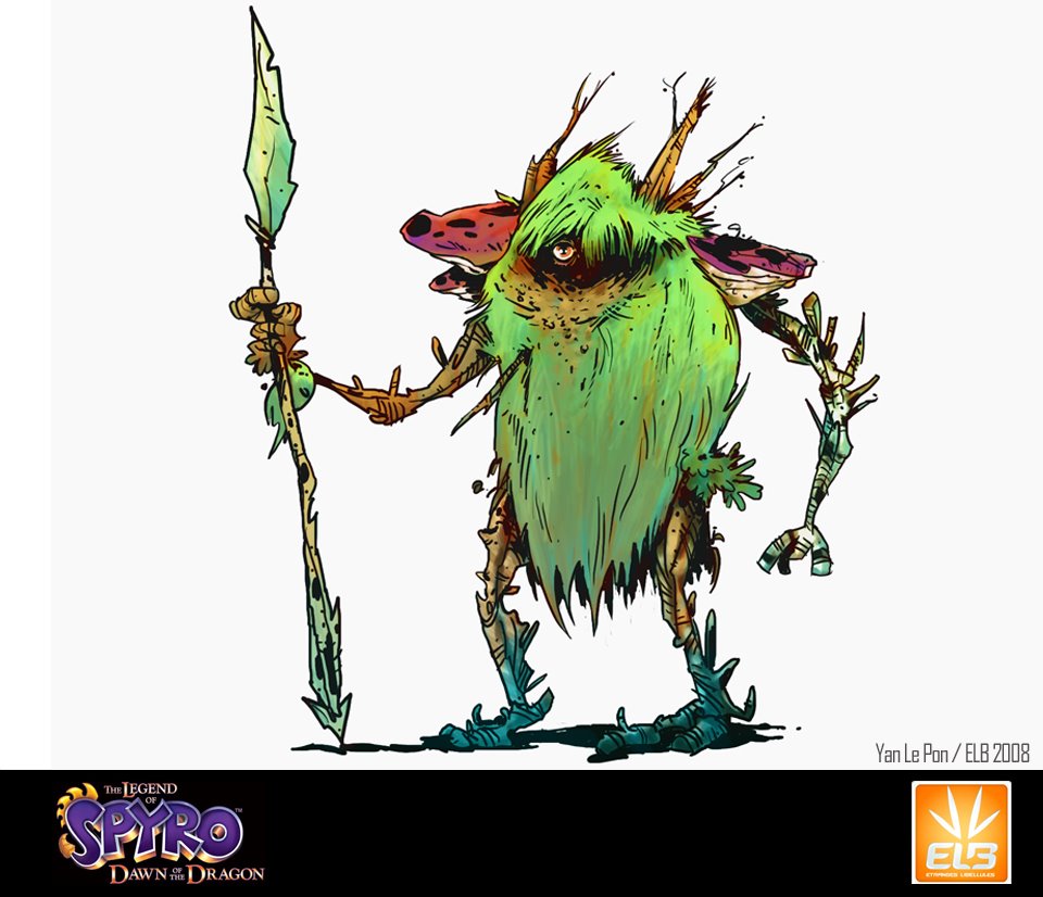 Early concept art of a Grublin for Dawn of the Dragon by Yan Le Pon