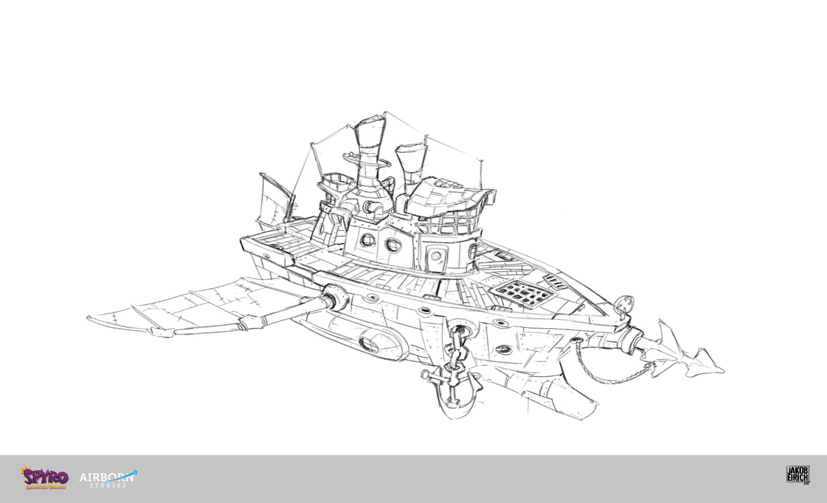Lineart sketch of the Breeze Harbor ship by Jacob Eirich