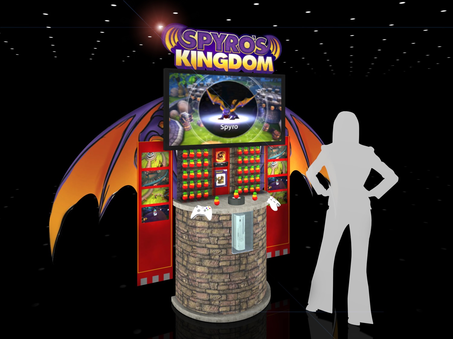 Concept sketch by Maya Bakalarsof a Spyro's Kingdom game stand
