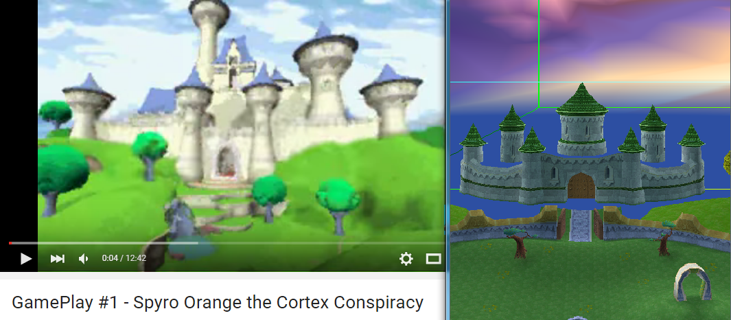 Dragon Castles from the Spyro Orange title screen and the Dragon Realms from Spyro 2 and 3