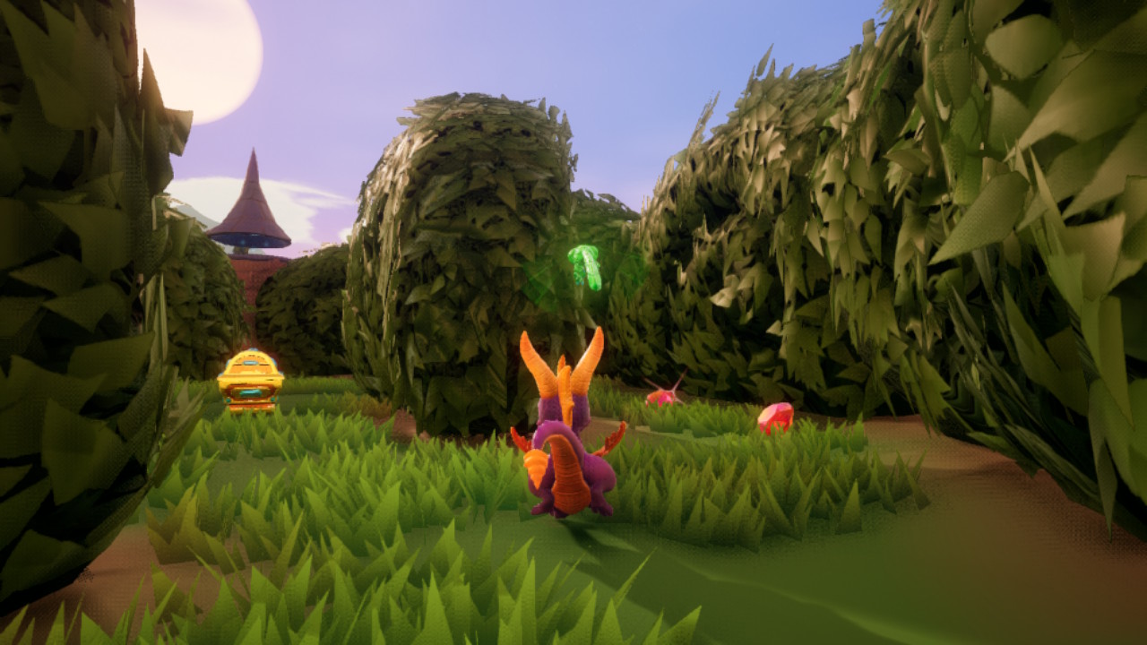 Spyro and Sparx roaming the hedge area