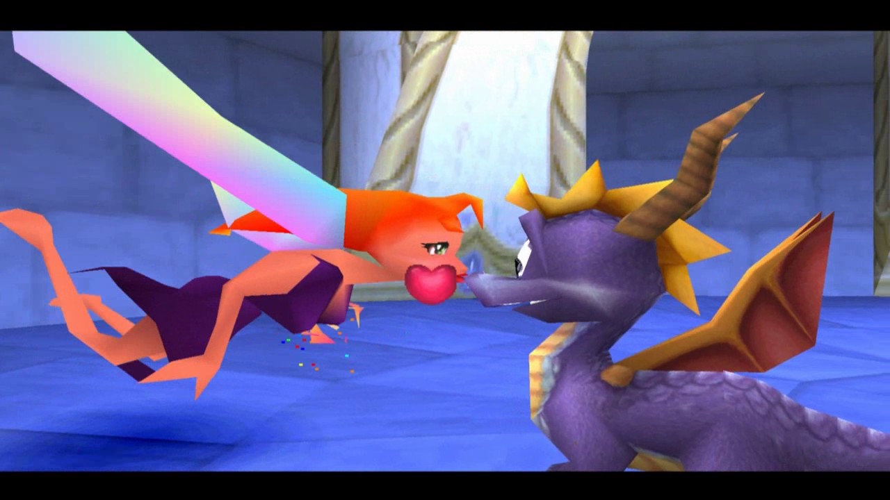 Spyro receving the power of the fairy kiss