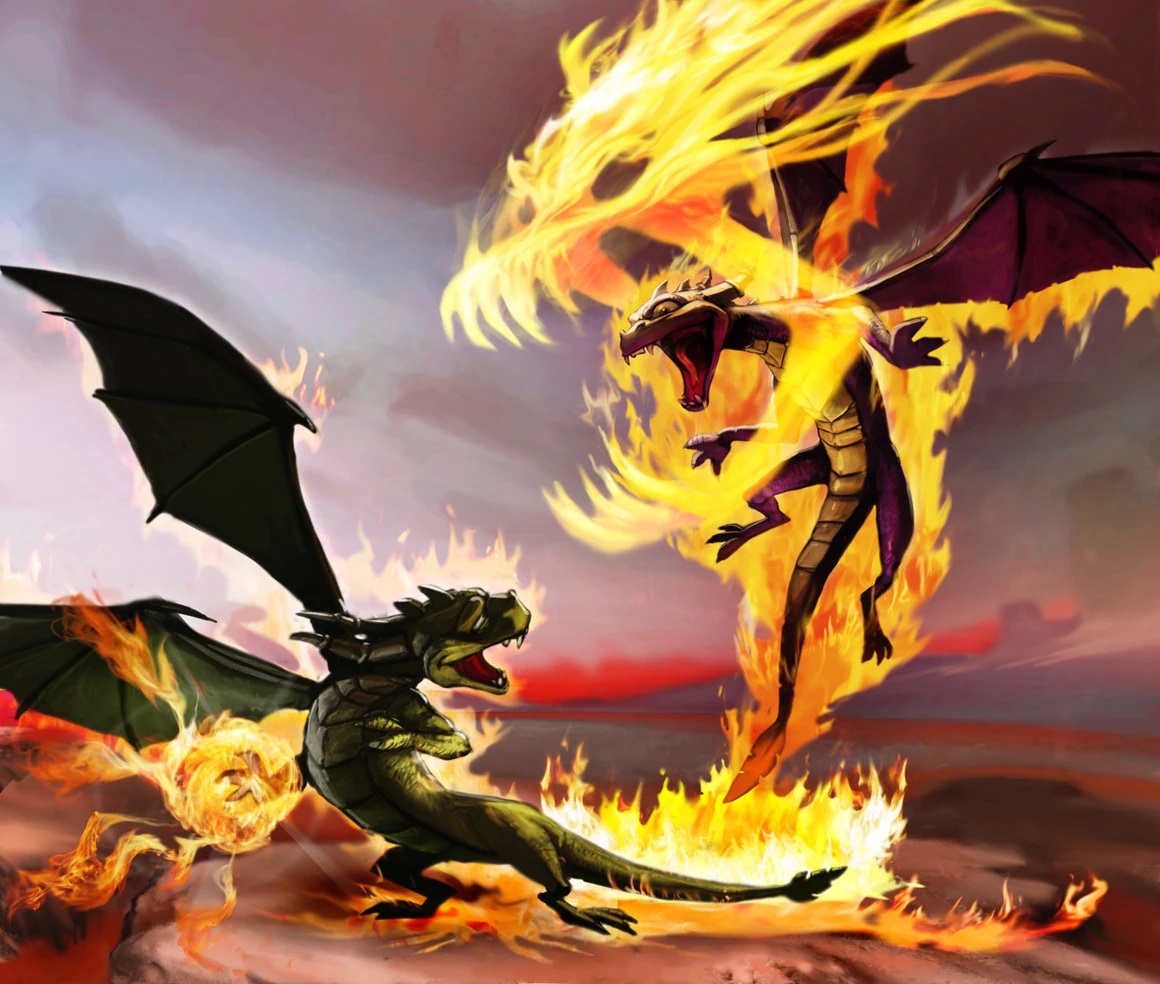 Concept art of Spyro battling what seems to be Dark Spyro by Yannick Corboz