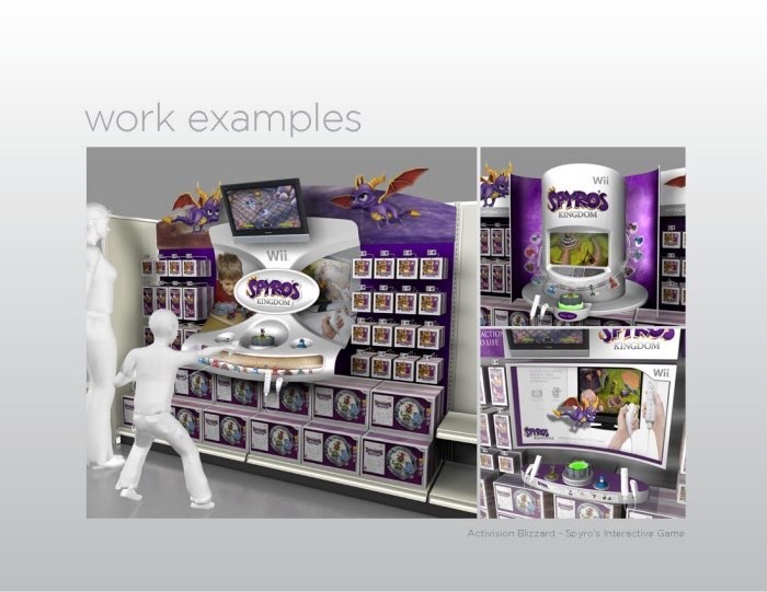 Mockup game booth of Spyro's Kingdom with glimpses of the game's starter pack with Spyro, Bomb Troll and Tarclops