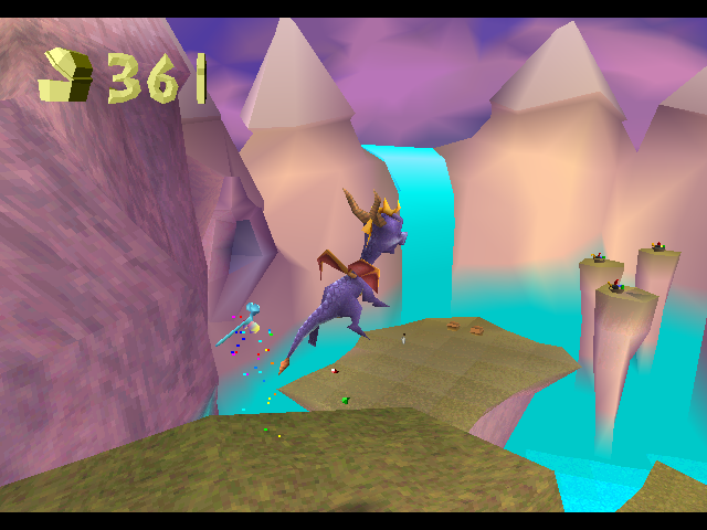 Spyro viewing the lower areas from high up