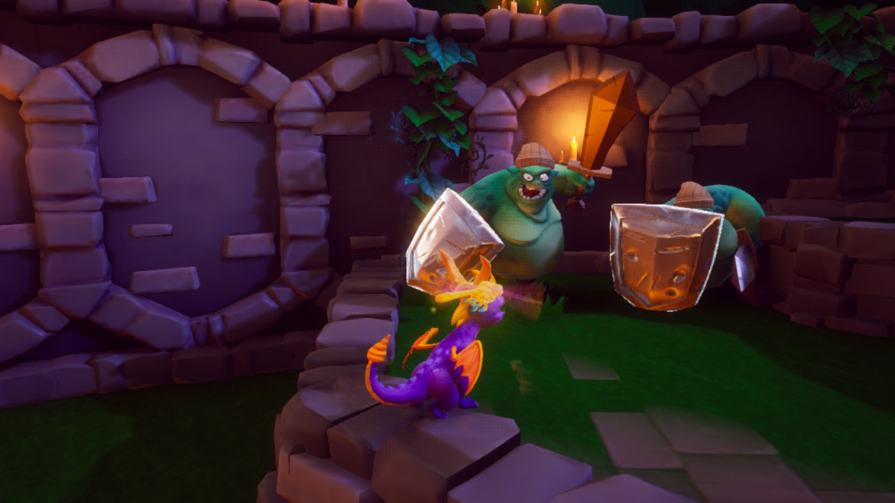 Spyro corners two Soldiers in the Spyro Reignited Trilogy remake