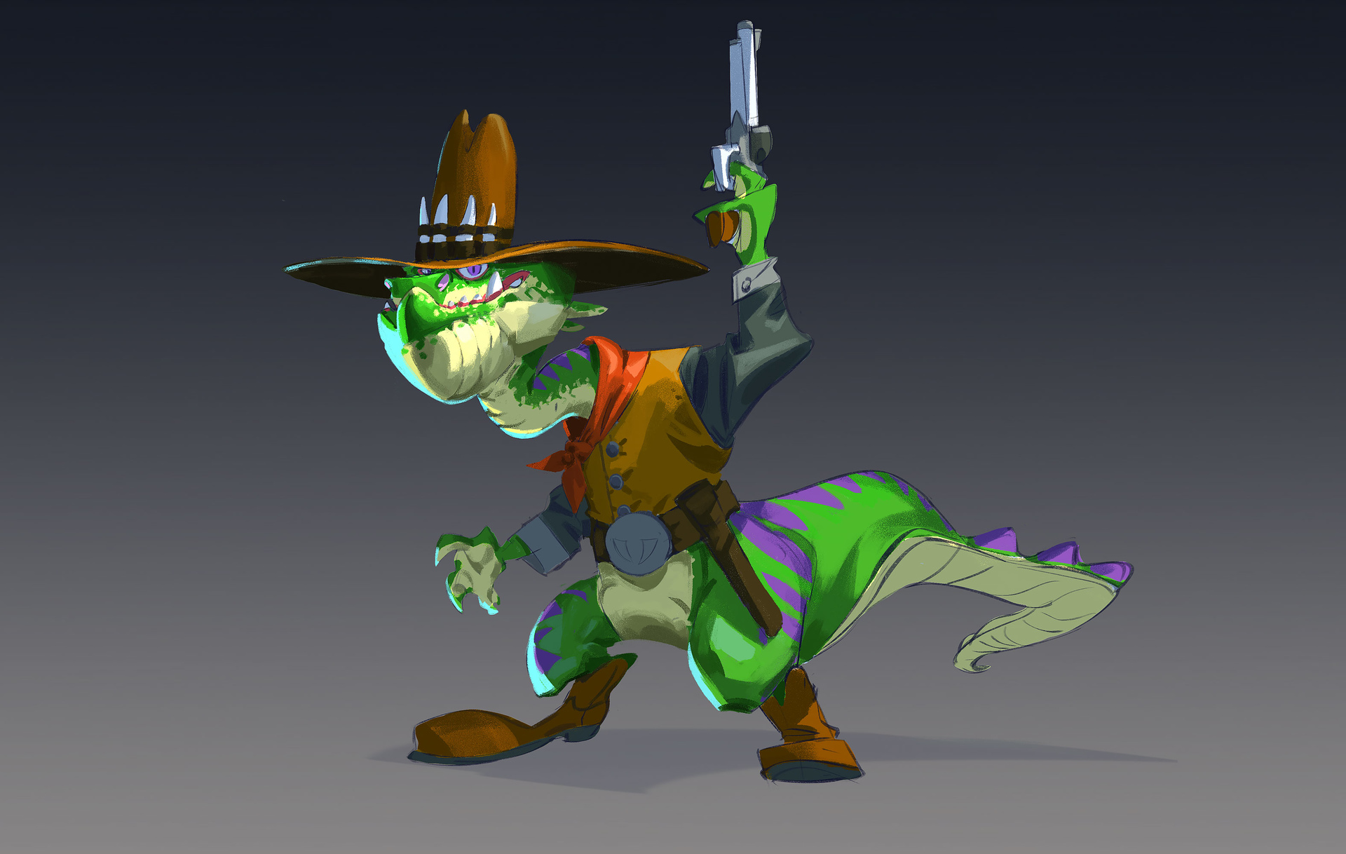 Concept art of a Gunfighter Dino for the Spyro Reignited Trilogy by Mat Mossman