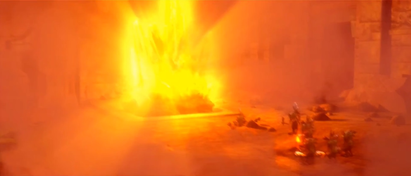 The Time Crystal glowing brightly upon being struck by a Grublin's club