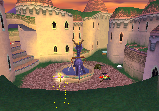 Spyro overlooking the town in the original PlayStation version