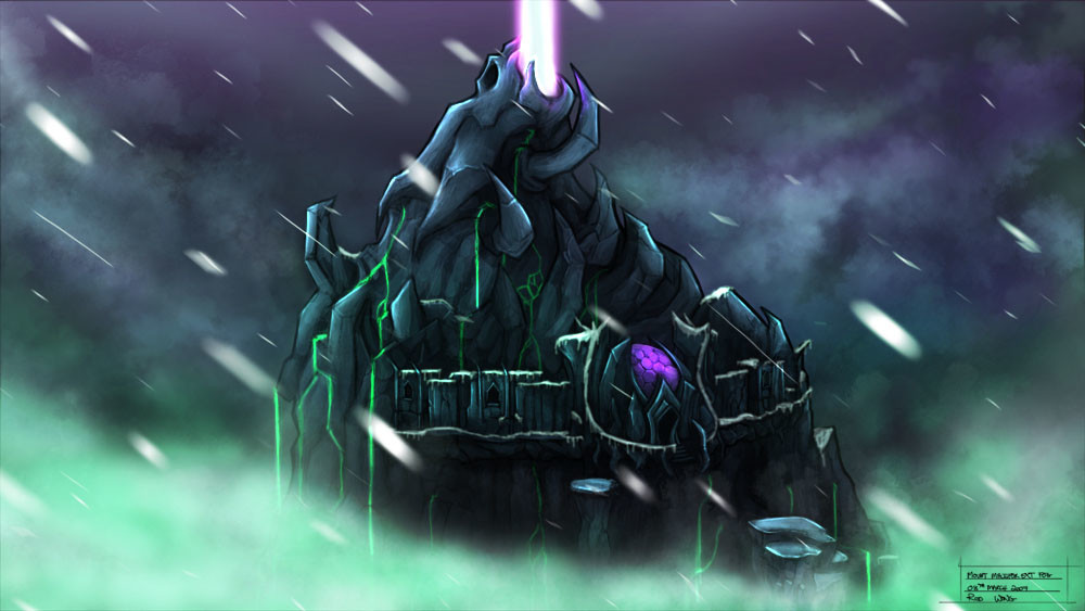 Concept art of the Mountain of Malefor by Roderick Wong