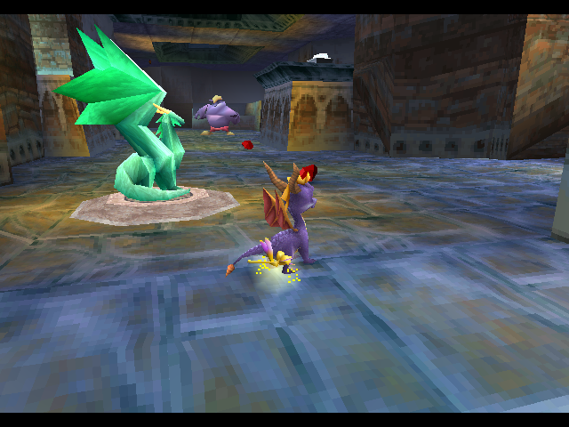 Spyro standing at Todor's Crystal Statue