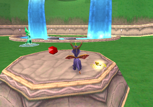 Spyro looking at twin waterfalls