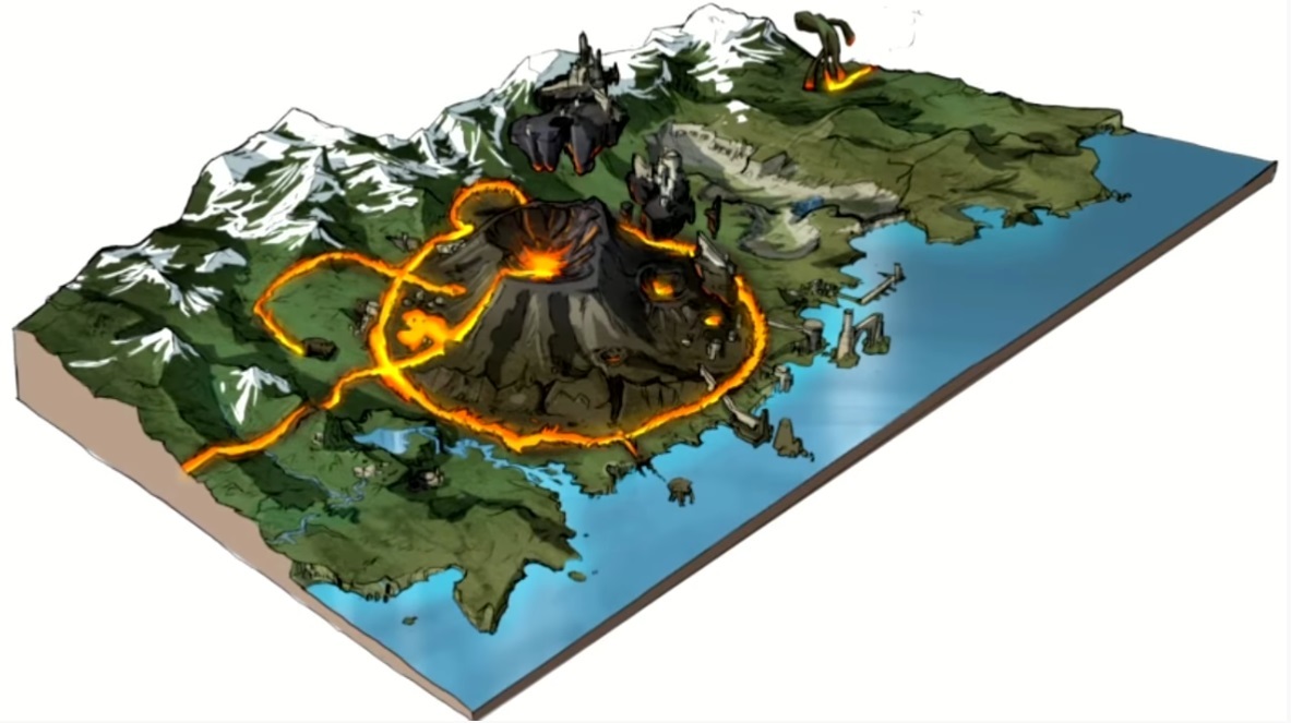 Concept art of the region map for Dawn of the Dragon