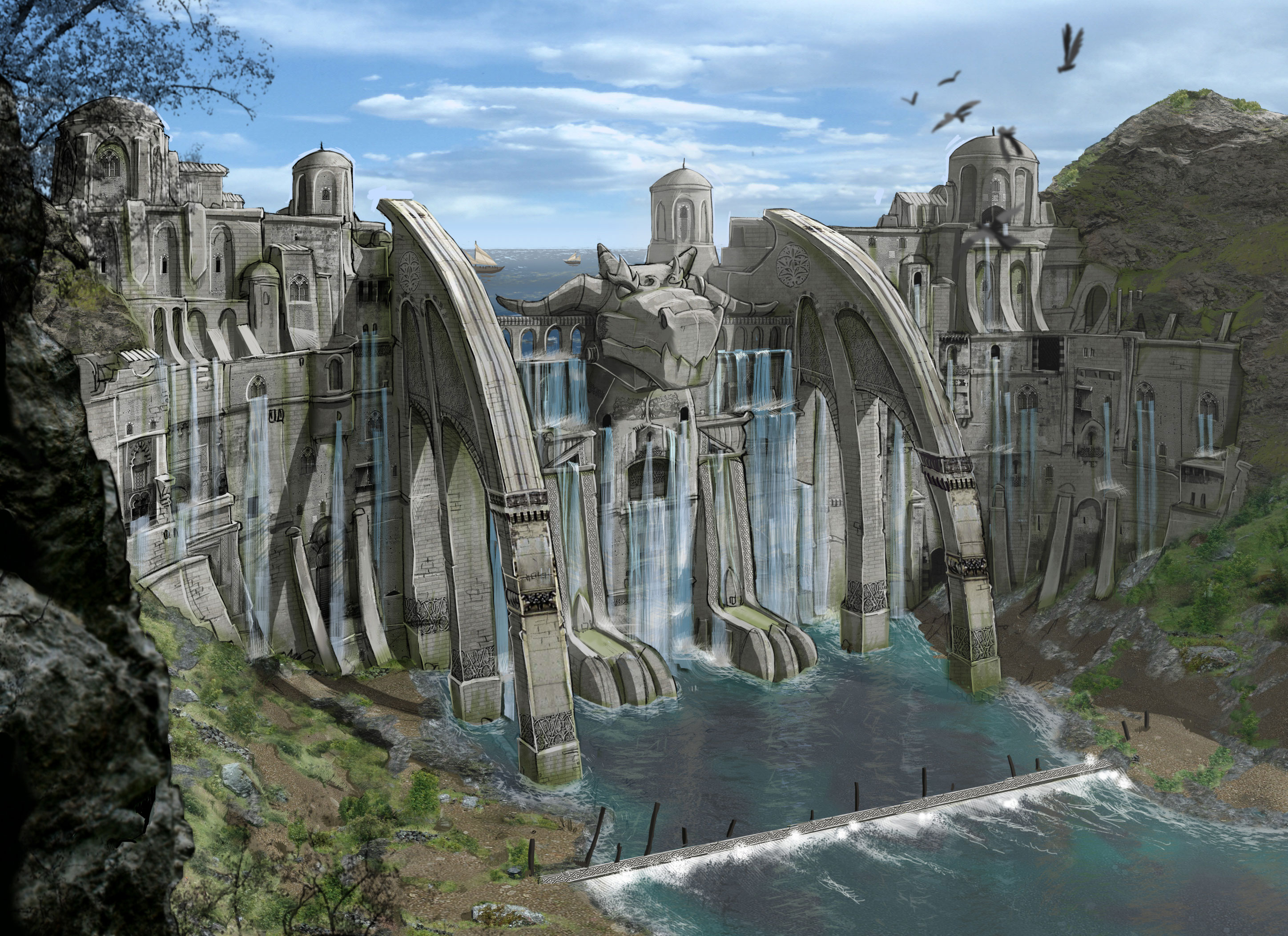 Concept art of the Dam by Aimé Jalon