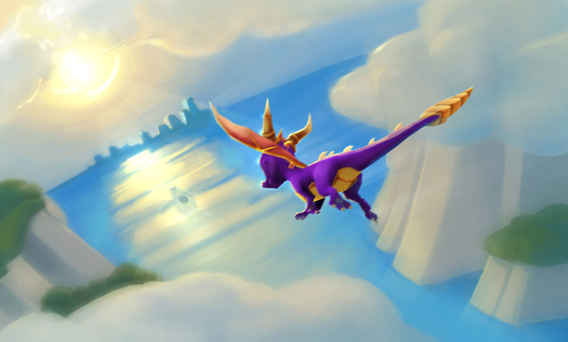 Concept art of Spyro flying to Dante's Freezer