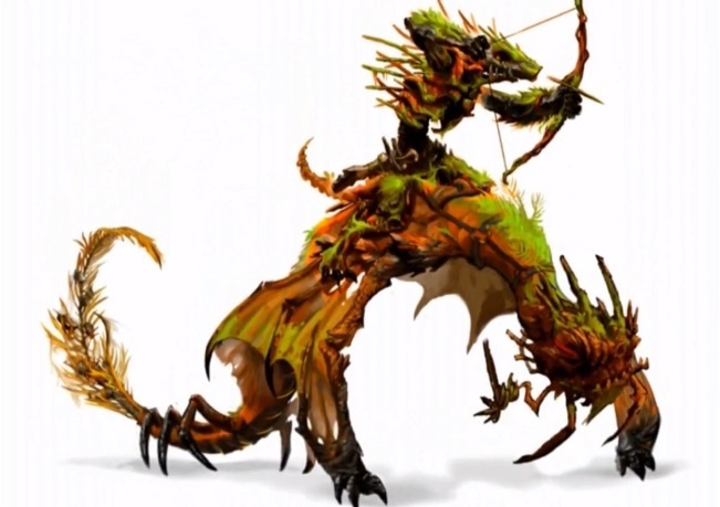 Concept art of a Wyvern with scrapped Bowman Orc rider