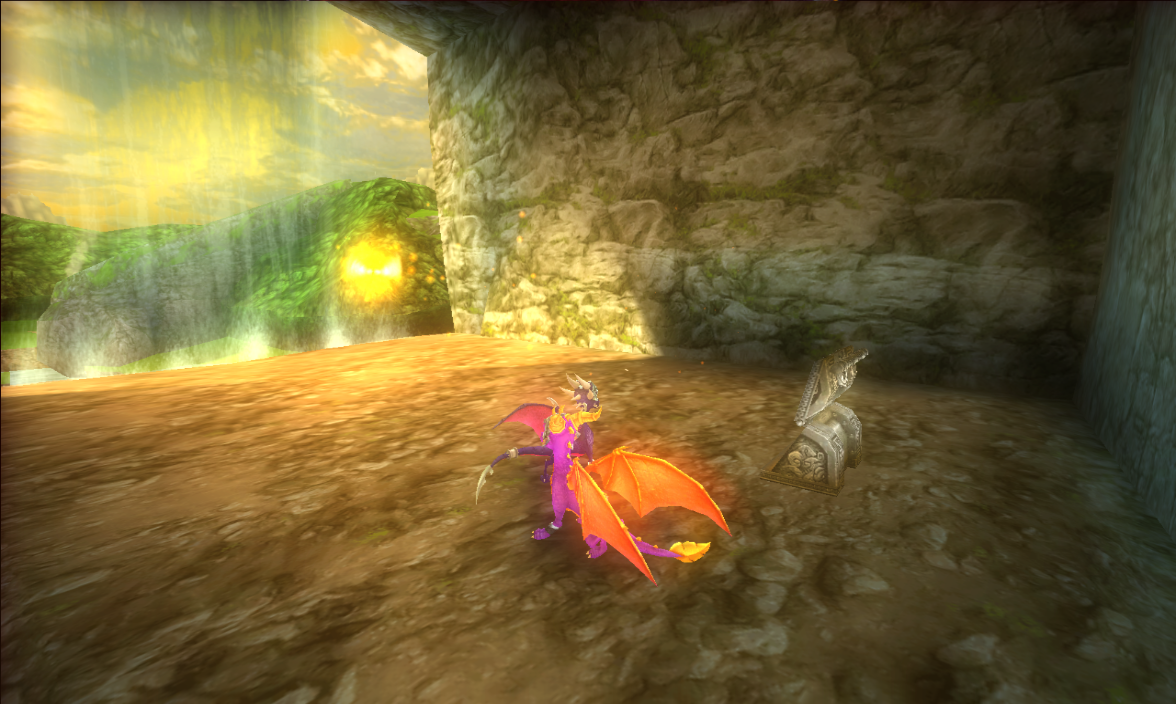 chest behind waterfalls, contains Spyro's gold helmet