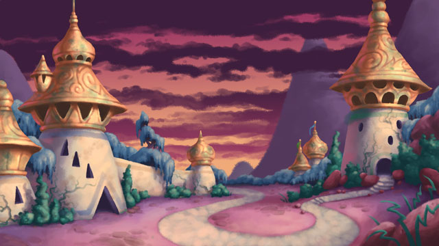 Concept art of the Dragon Village in a corrupted damaged state