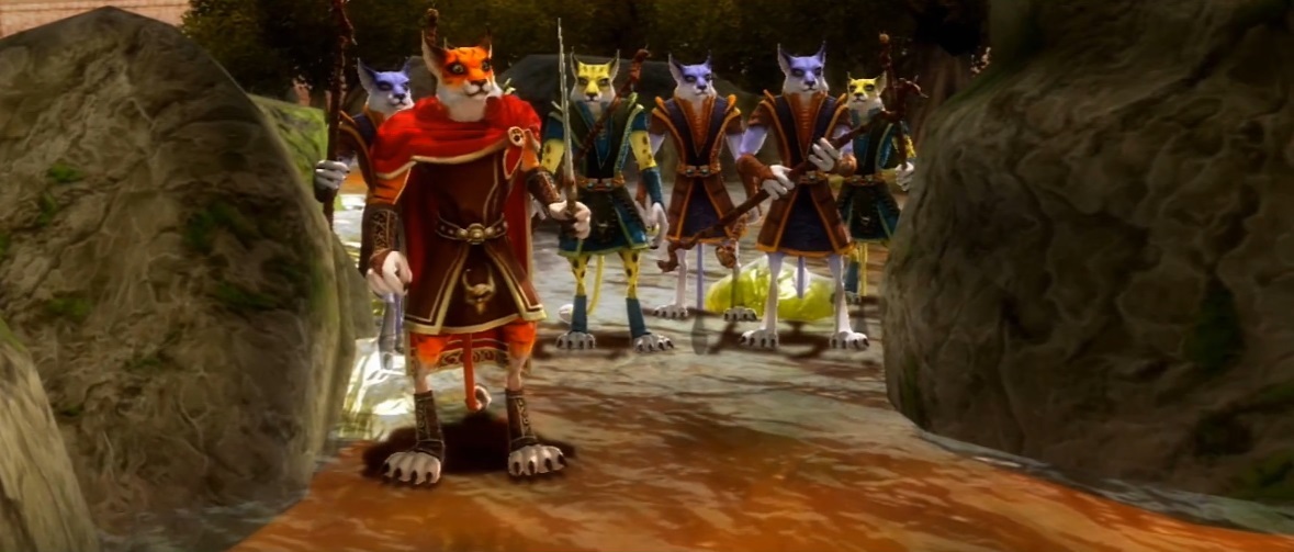Chief Prowlus leading a group of his cheetah warriors to attack the army of Grublins outside Warfang