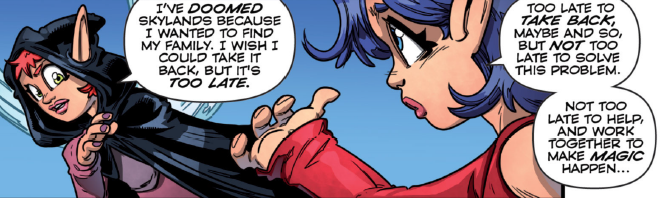 Calliope talking with Persephone over her role in helping Malefor