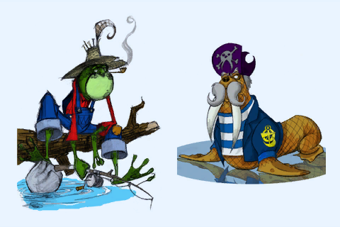 Concept art of Wally and Fredneck in Spyro: A Hero's Tail.
